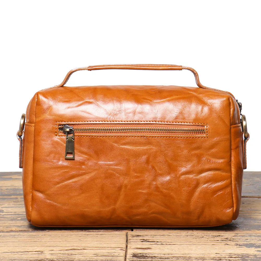 Vintage Leather Men's Vegetated Tanned Leather Shoulder Bun Layer Cowhide Crossbody Bag Multi-functional Men's Handbag