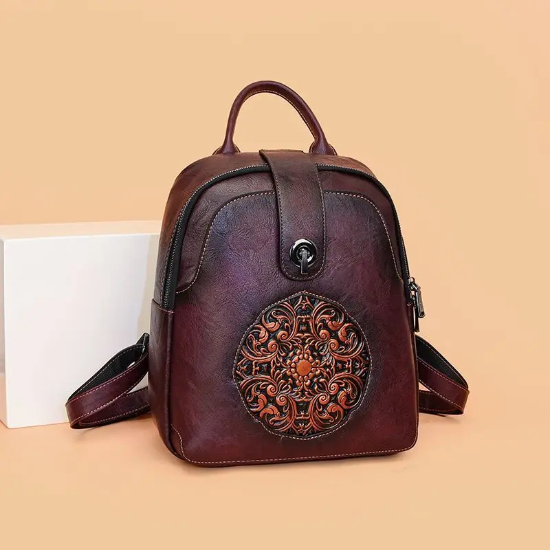 High-end Light Luxury Retro Ethnic Style Backpack Female 2026 New Casual Large-capacity Middle-aged Elderly Mother Explosion Bag