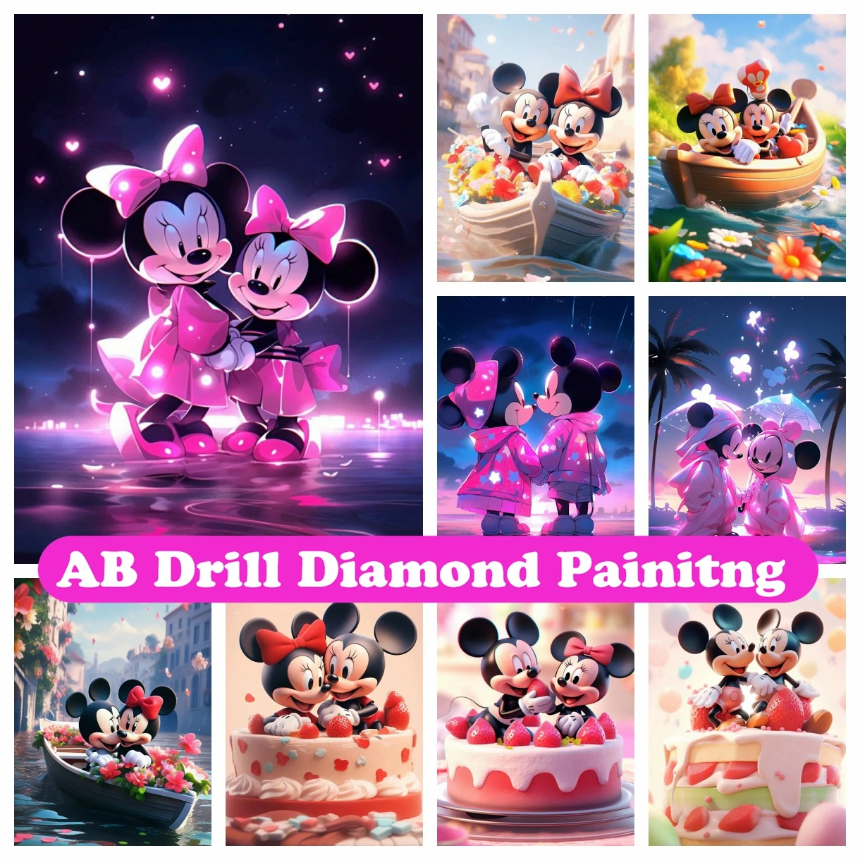 

Mickey and Minnie 5D DIY AB Diamond Painting Embroidery Disney Cartoon Art Cross Stitch Mosaic Rhinestones Hobby Home Decor Gift