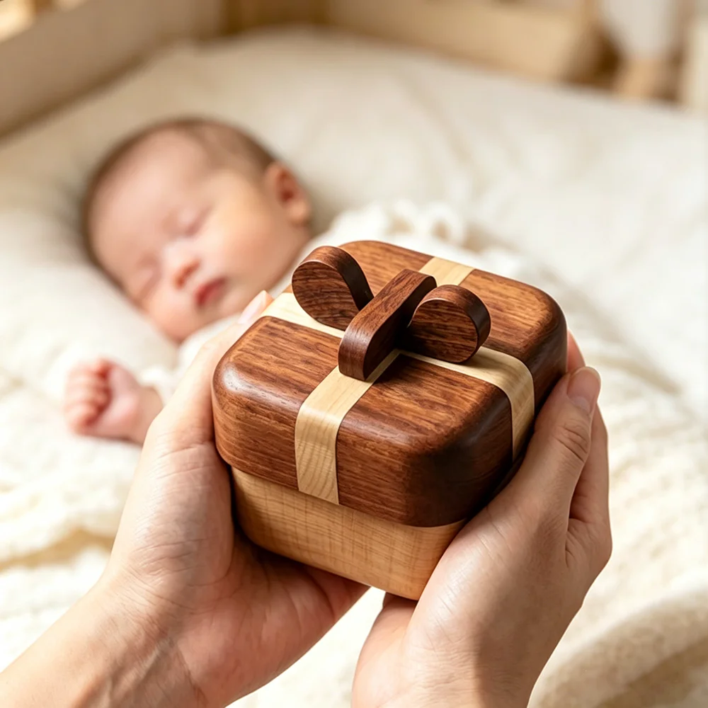1pc Custom Name Baby Keepsake Box – First Hair Umbilical Cord Memory Box Natural Wood Gift