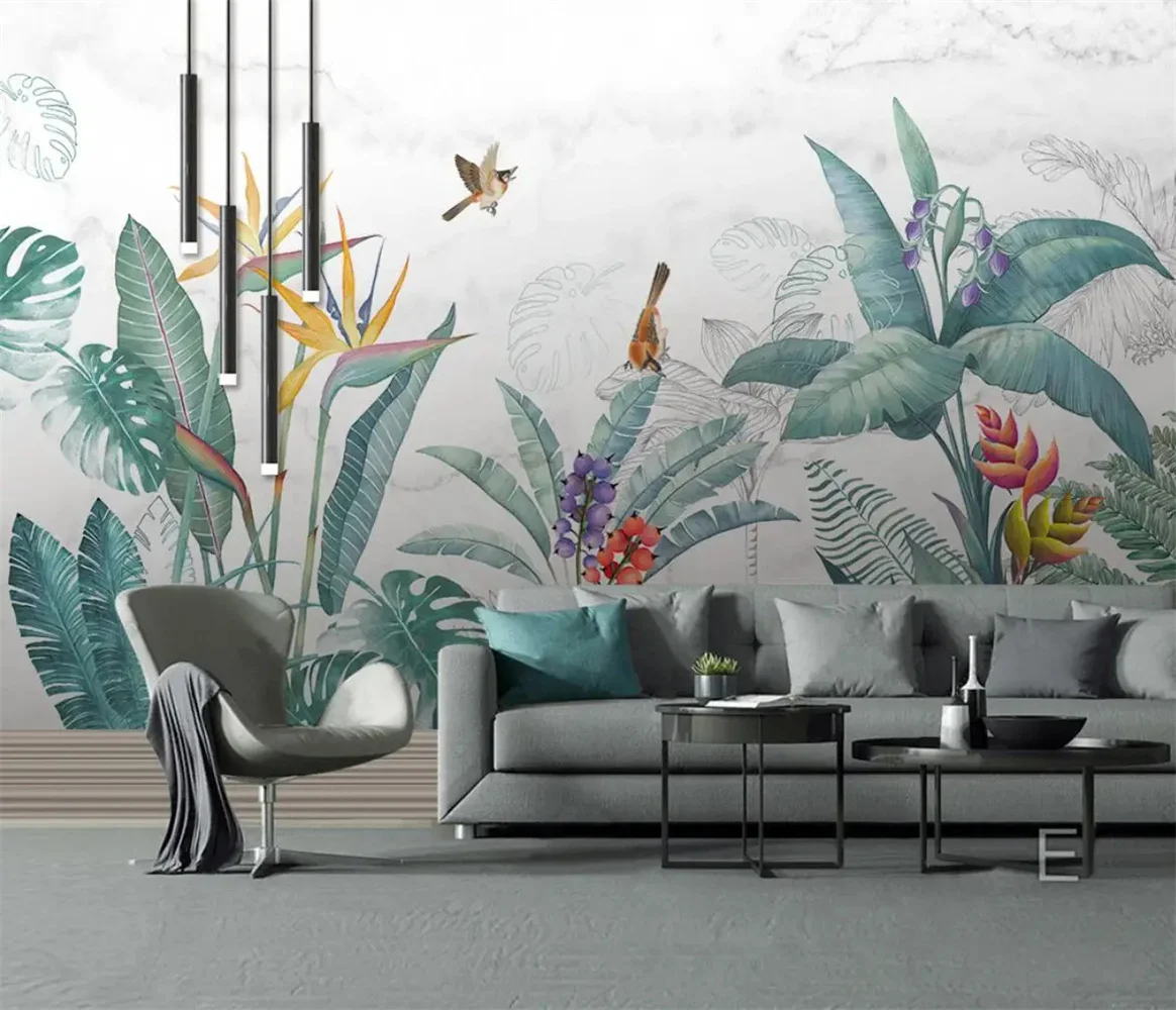 

Фотообои на заказ для стен спальни 3D Art Plant Flower and Bird Study Living Room Backdrop 3D Mural Wall paper home Decor