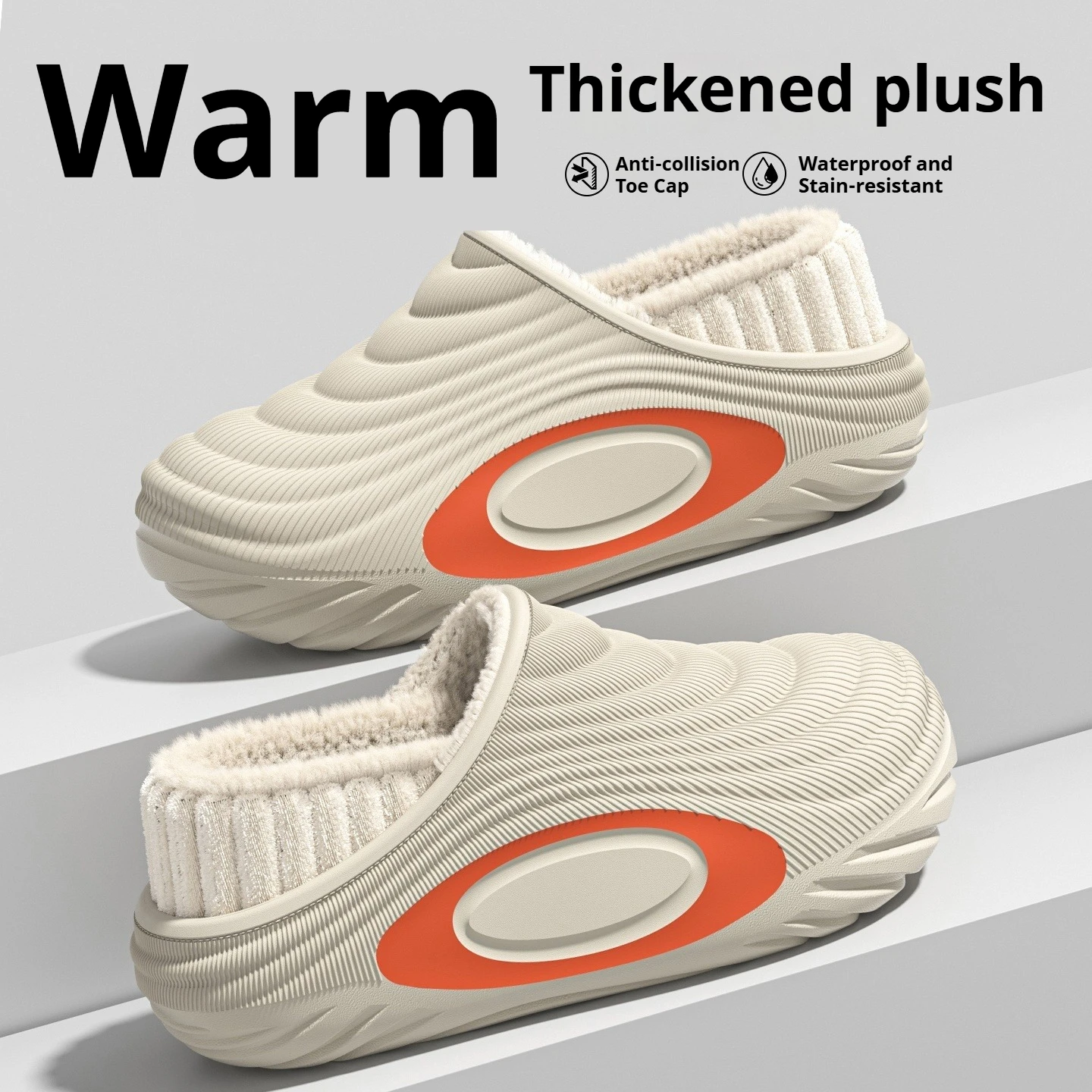Winter EVA One-Piece Molded Slippers for Men And Women Fleece Lined Warm with 5.0cm Thick Sole Waterproof Anti-Slip for Indoor A