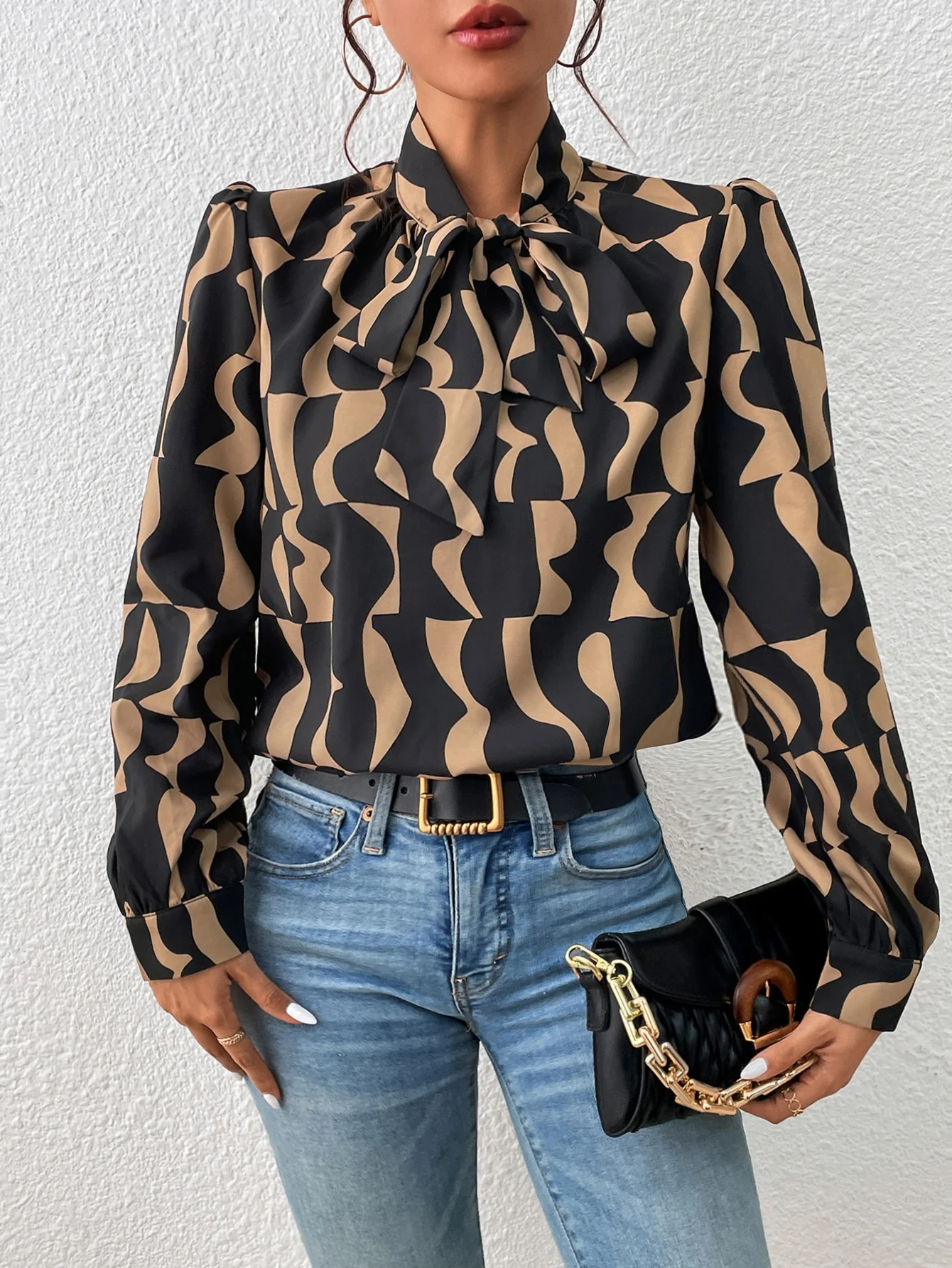 Wiosna 2025 nowa kolekcja retro bluzki damskie z luźnym krojem, wzorzyste, z kołnierzykiem stójką i koronką.