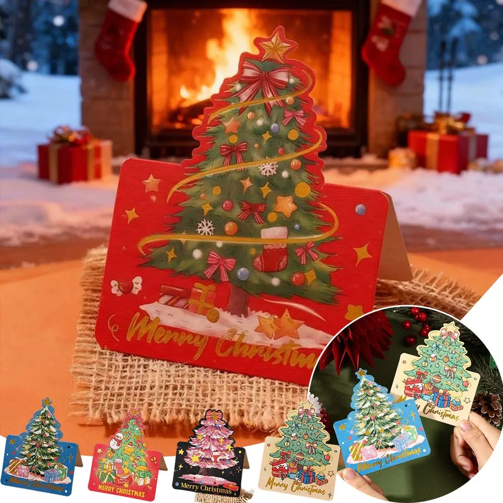 

10pcs Set Merry Christmas Greeting Card Gold-embossed Santa Claus Snowman Blank Cards Xmas Flower Shop Baking Gift Card Postcard