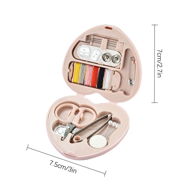 1 коробка, мини-коробка для шитья, домашние пуговицы, ножницы, булавки в форме сердца, коробка для хранения, портативный дорожный швейный инструмент