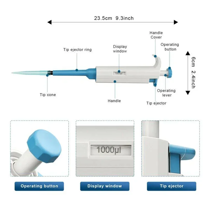 DXY Pipettor Saluran Tunggal Volume Tetap Pipet MikroPipet Transfer Dapat Diautoklaf dengan Tip e