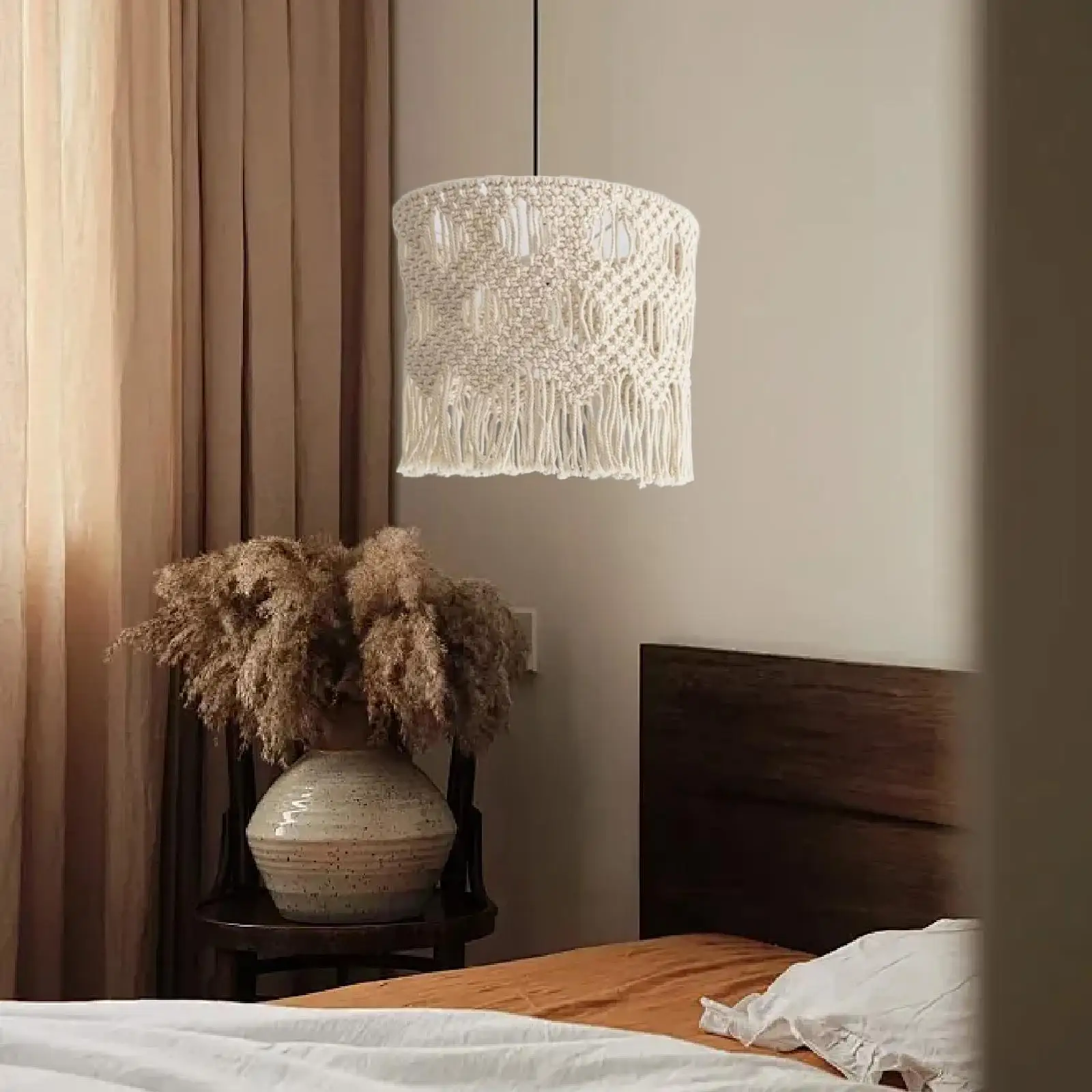 Macrame Lampshade with Tassel Fitting Hand Weaved Light Shade Bulb Guard for