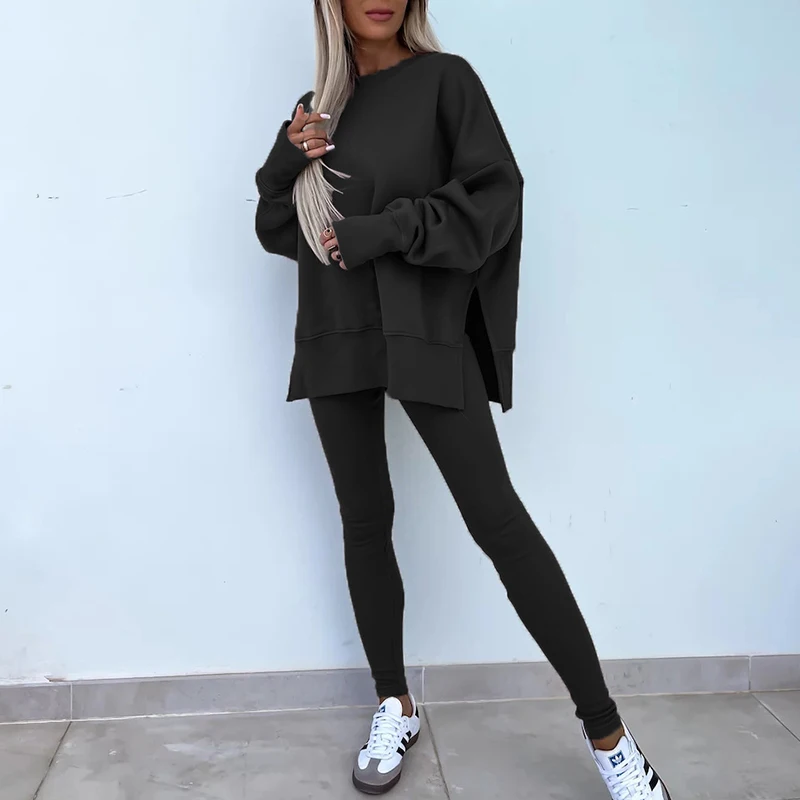 Feminino agasalho esportes conjunto de duas peças casual oversized sweatshirts e calças jogger conjunto velo ternos esportivos conjunto de roupas de treino