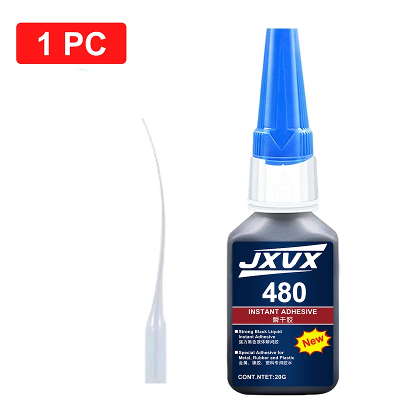 Zwarte Superlijm 480, snel drogende zwarte cyanoacrylaatlijm voor leer, rubber, banden en plastic. Hoge Sterkte Vloeibare Lijm, Scheurherstel, Contactlijm voor Mobiele Telefoon en Tablet Reparatie - afbeelding 2