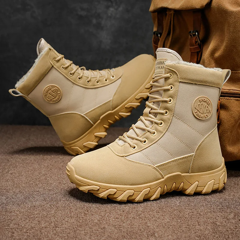 

New Winter Velvet Boots Outdoor Wear-resistant Camouflage Casual Sports Shoes High Top Boots Men Fashionable Trendy Boots Men