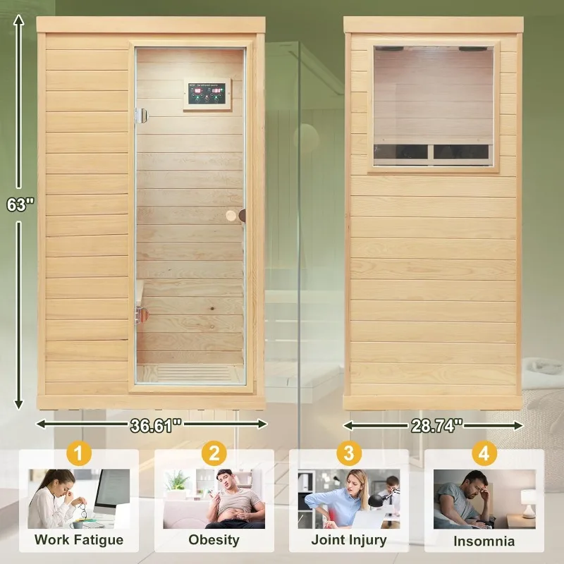 Infrarot-Sauna für 1-Personen, Ferninfrarot-Trockensaunaraum aus Hemlock-Holz