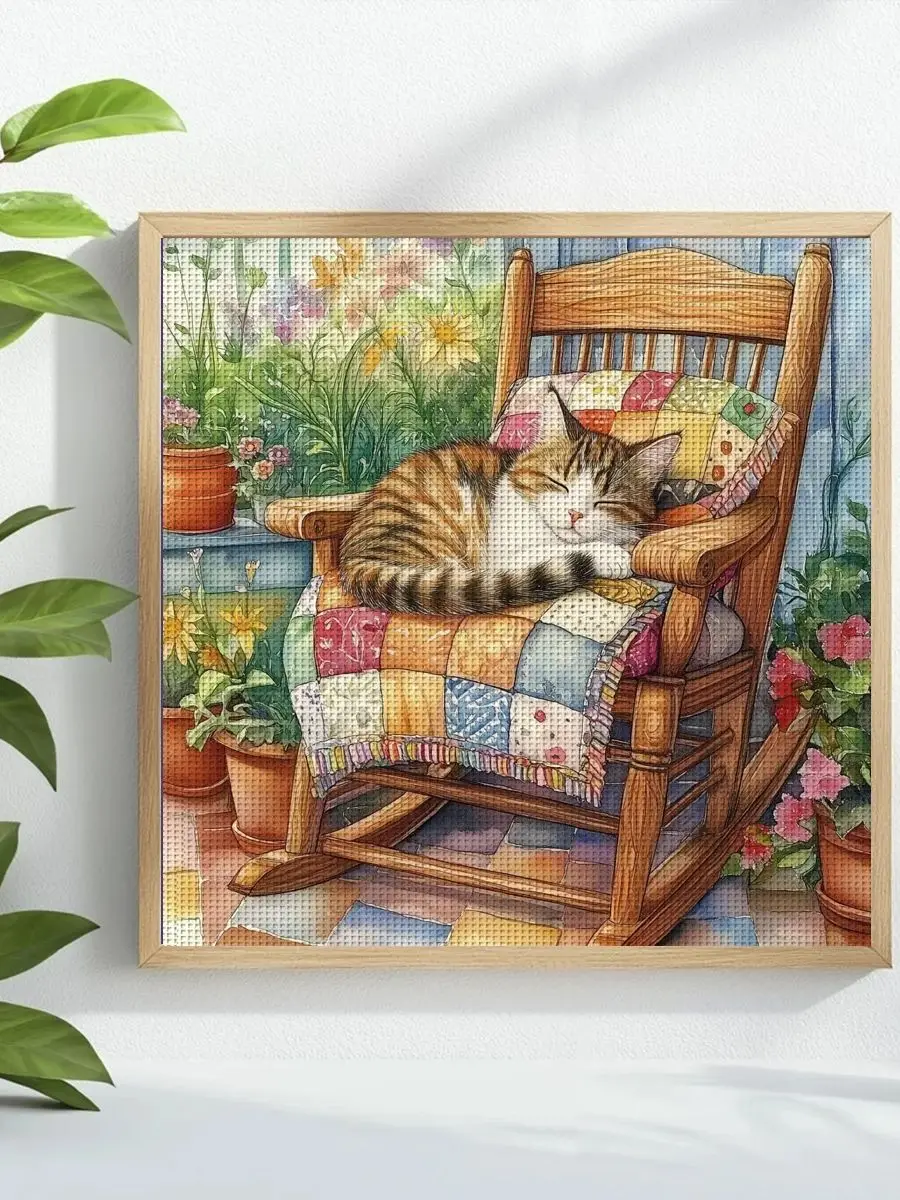 1 Stück 40X40CM/15,74 Zoll Katzen-Motiv Kreuzstich-Set DIY-Kit 11CT/14CT DIY-Stickset Kreuzstich-Set Neuheit – Detail 1