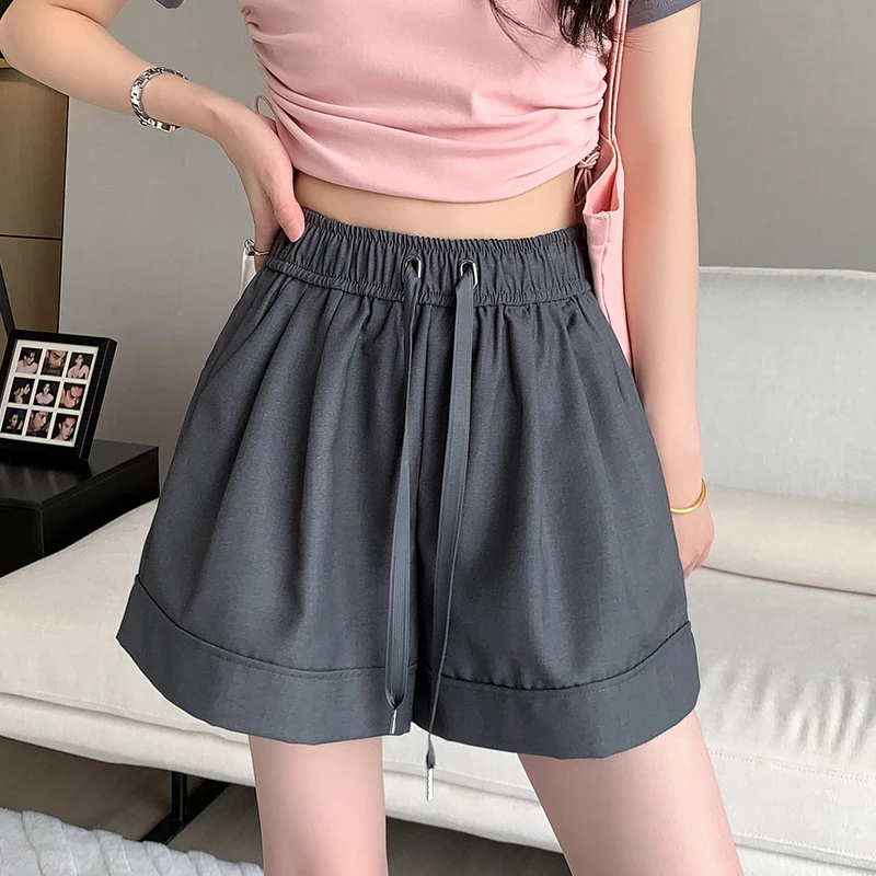 

2024 Summer Fashion A-line Sports Shorts Women Summer New Casual Student Elastic Waist High Waist Pants Drawstring L56