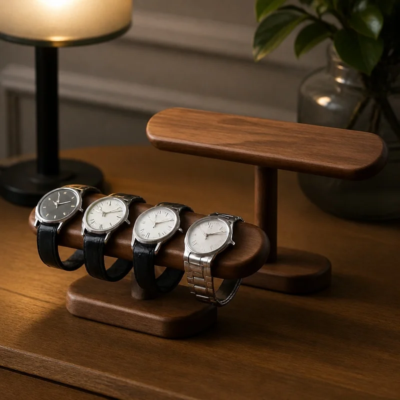 Countertop Display Stand for Chains and Anklets, Wooden Jewelry and Watch Organizer with Single Tier