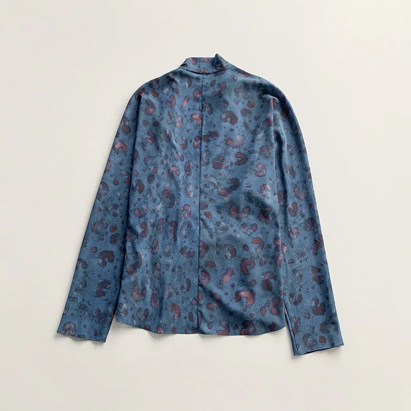 LUXURY Silk Printed Shirt with Hanging Collar and Diagonal Buckle Art, Simple and Elegant Long Sleeved Top, Niche in Spain