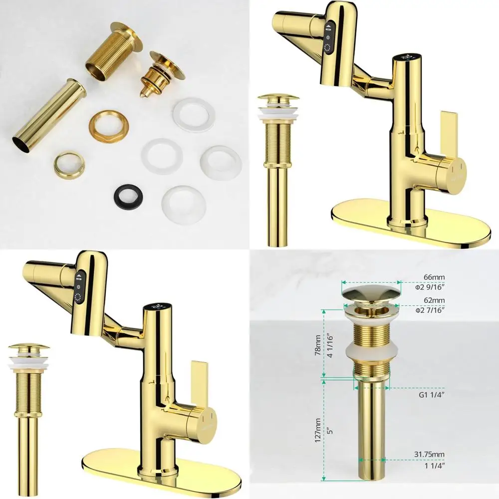 

Gold-Plated Rotatable Faucet with 6 Pop-Up Sink Drain and Cover