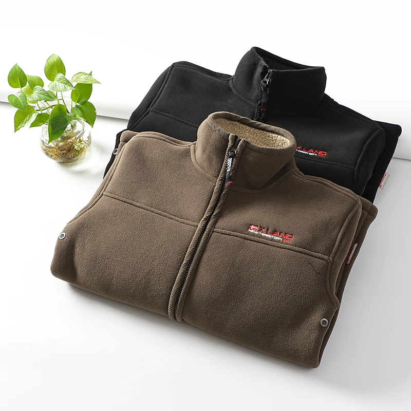 

Thiened Lamb Velvet Soft ell Stand Collar Jaet Outdoor Winter Warm Antifreeze Fce Lined Large Size Men's Faion Jaet