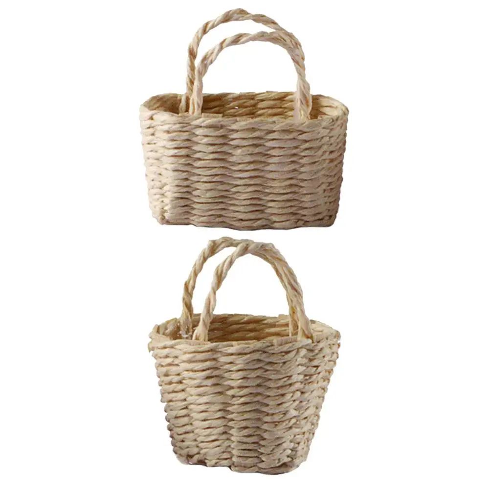 Panier de fleurs de maison en bambou, 2 pièces, modèle de jouet pique-nique, Mini petite scène Miniature