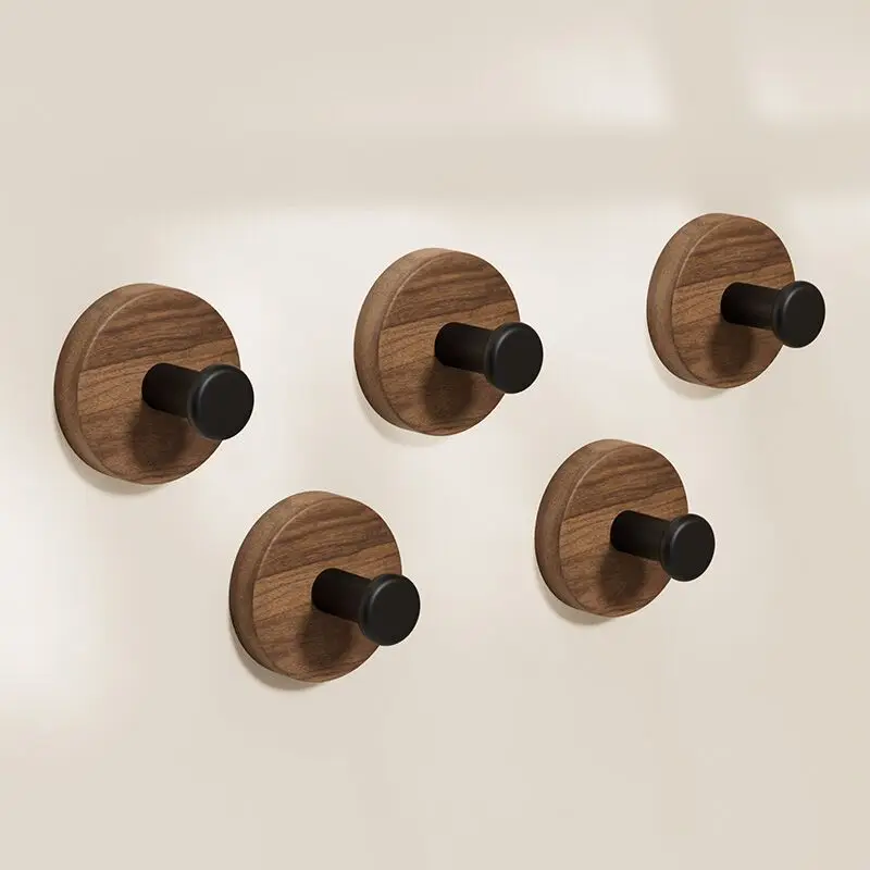 1-4pcs Wall Walnut Wood Hooks Self-adhesive Key Towel Hanger Rack Bathroom Robe Hangers Towel Coat Storage Holder Kitchen Hooks