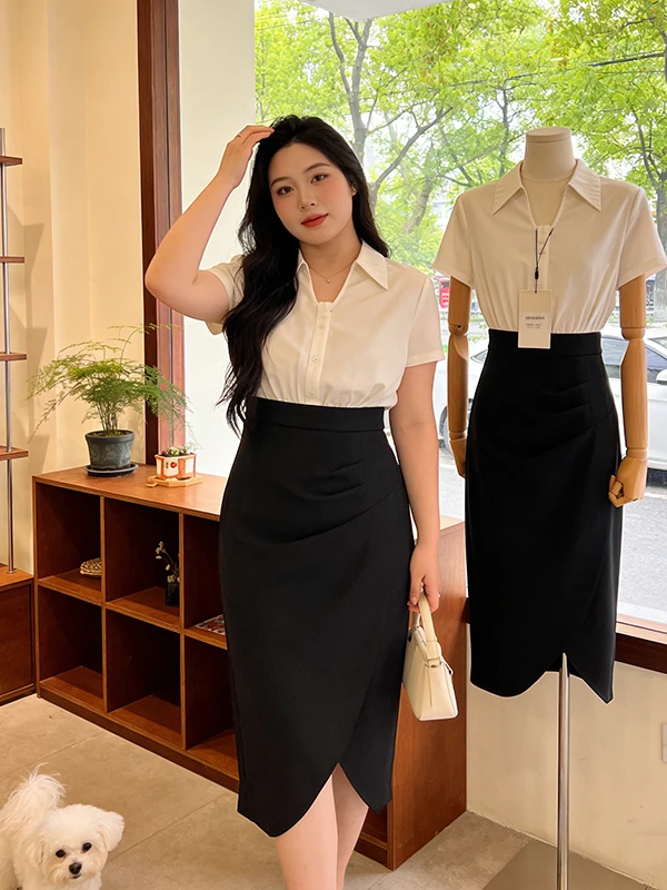 Elegant plus Size Women's Long Wrap Waist Dress Summer Fashion Slimming Tummy Control High Waist A-Line Midi Dress