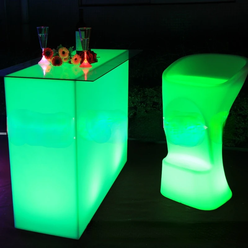 LED Light Counter Simple Leisure Plastic Bar Furniture Rectangular Table for Home High Bar Table