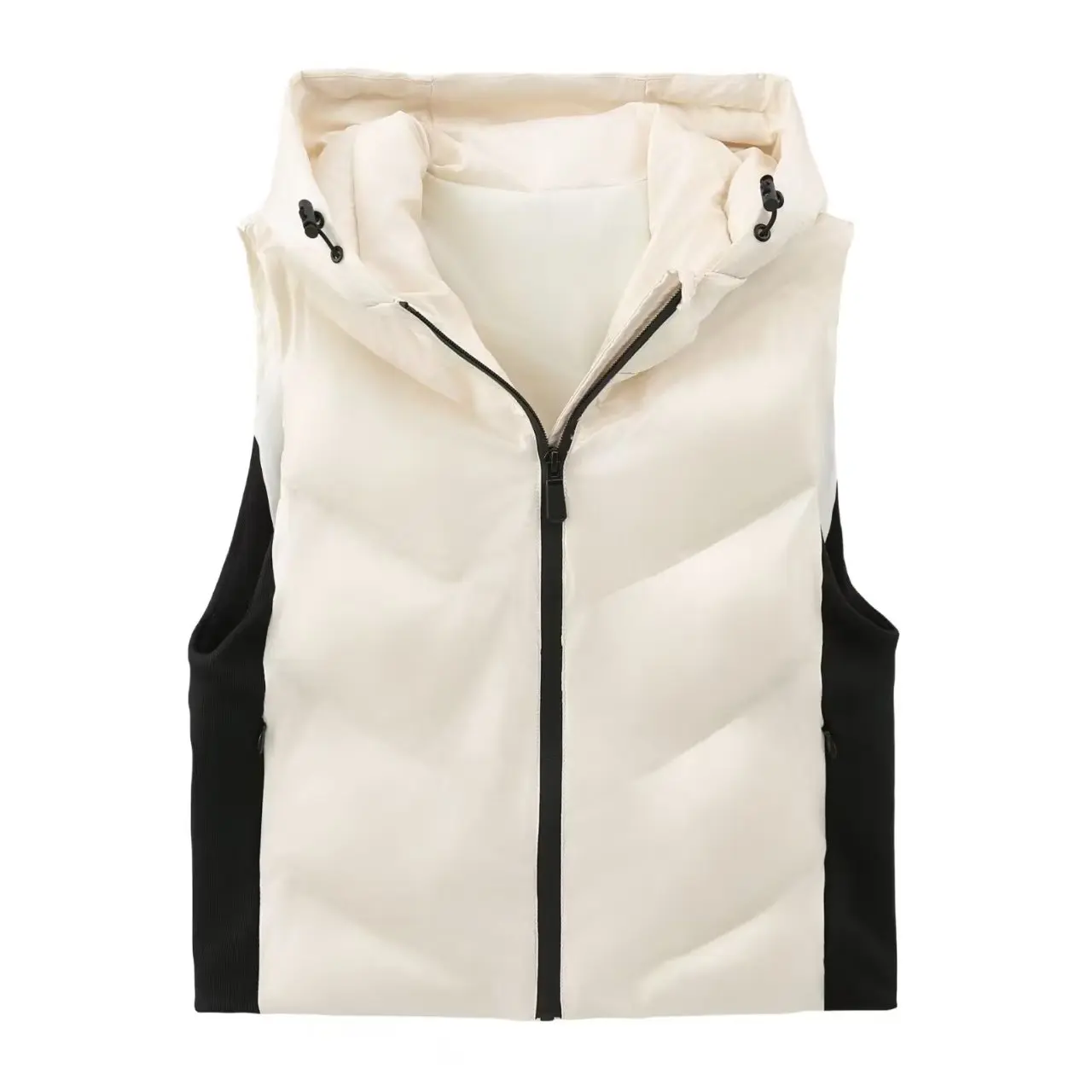 

Women's Fashion Hooded Vest Loose-Fit Autumn Color-Block Versatile Down Cotton Outwear Casual Patchwork Sleeveless Cotton Jacket
