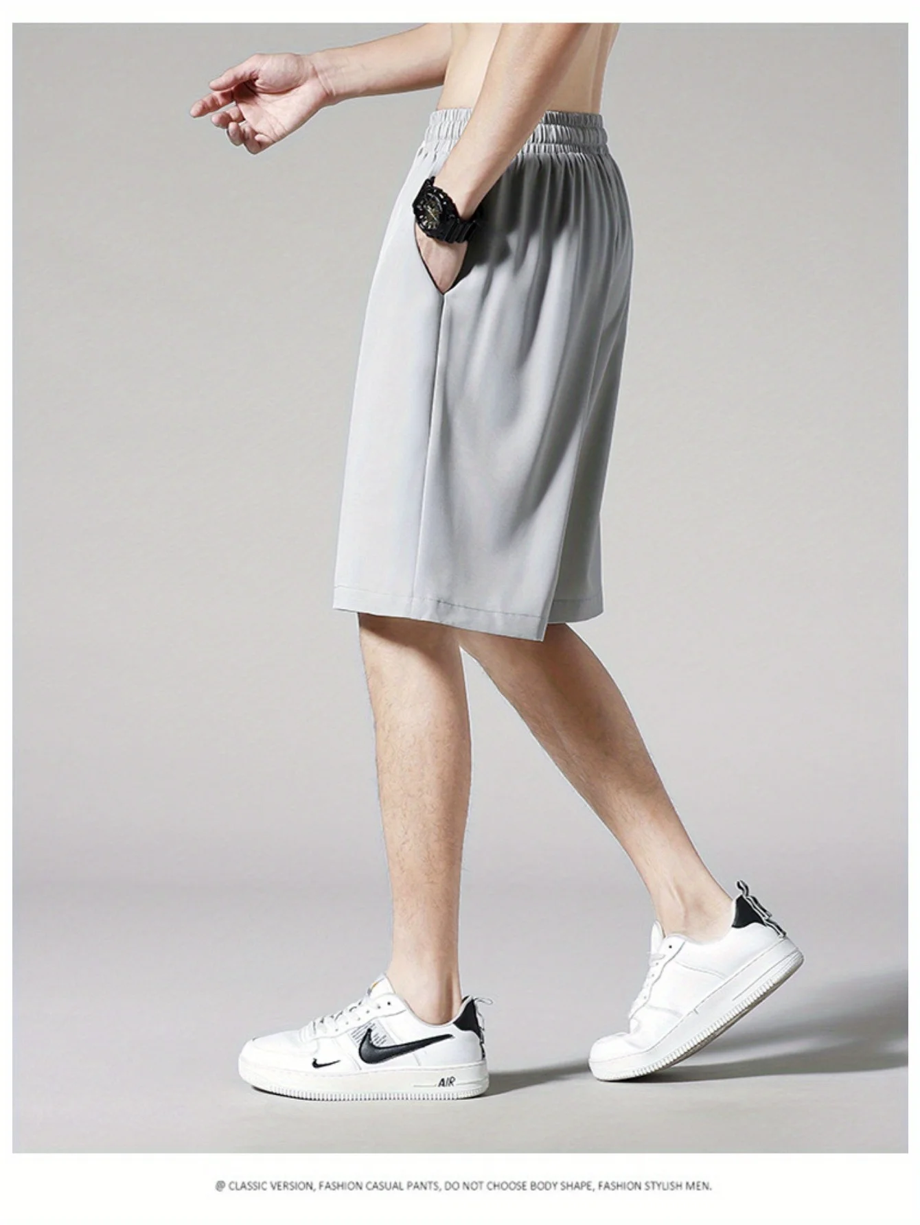 شورت رياضي قطني خفيف الوزن للرجال، شورت رياضي فضفاض مناسب للجيم، نمط رياضي، لون سادة، سراويل كاجوال، ملابس رجالية