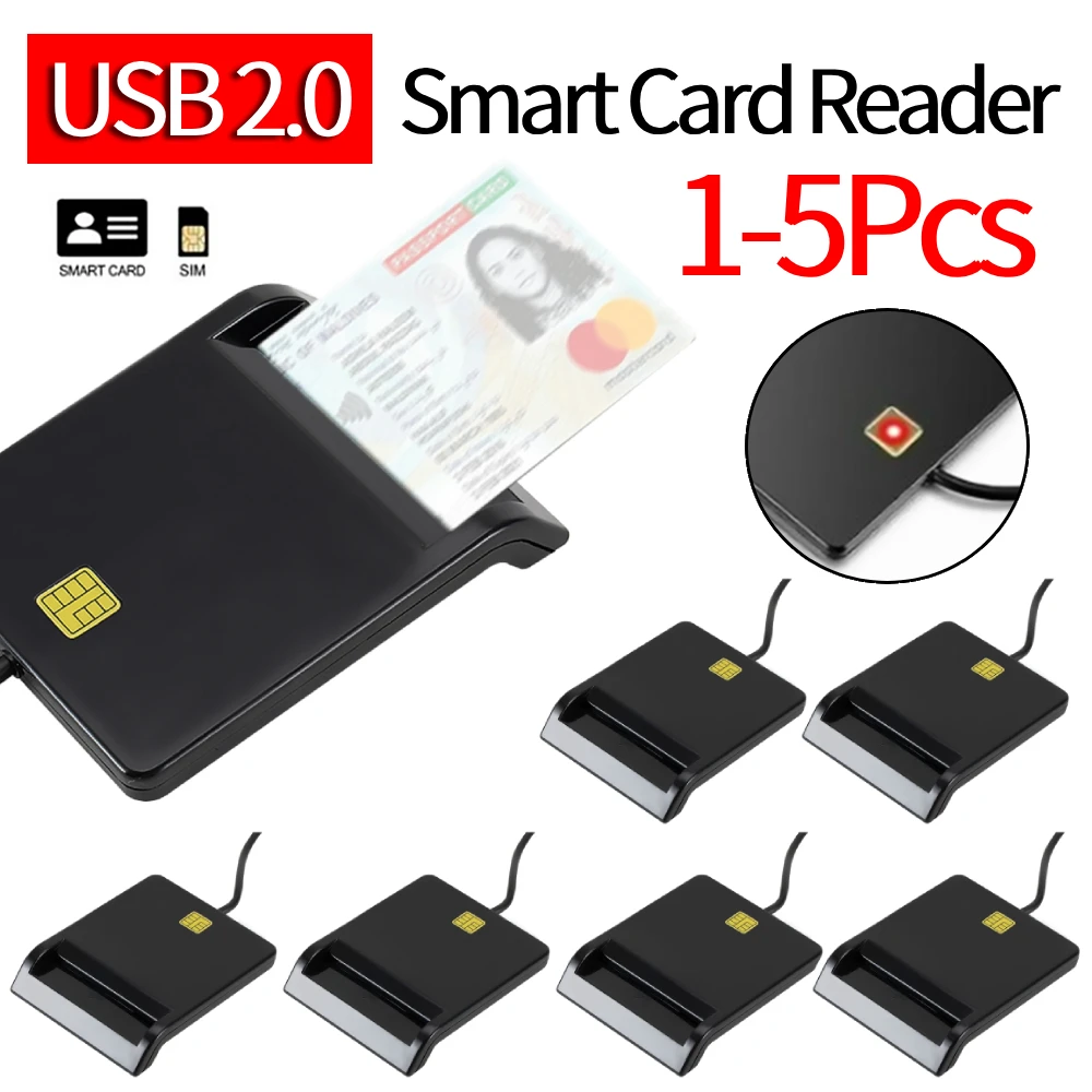 1/2/5 pces portátil usb 2.0 leitor de cartão inteligente acessível fácil uso multi-função para dnie atm cac ic id banco leitor de cartão sim