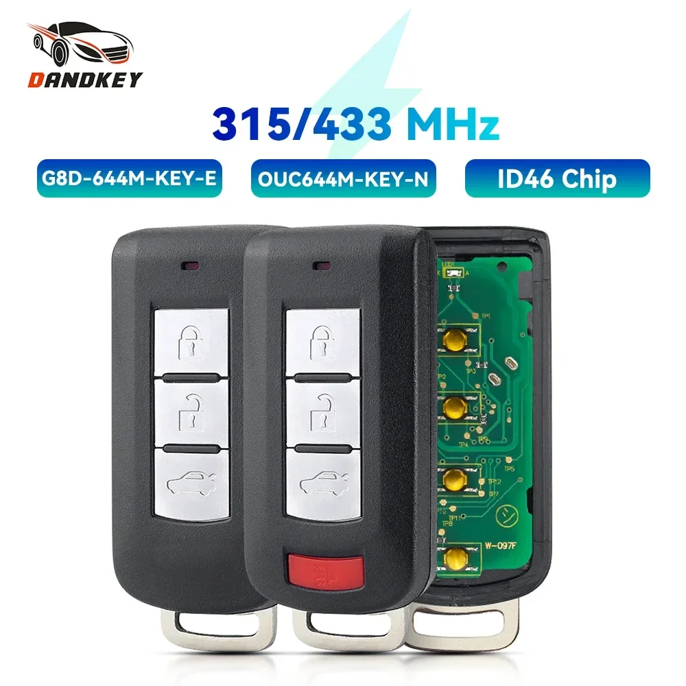 Dandkey Keyless go Smart Remote Key 315Mhz 434MHz ID46 per Mitsubishi Lancer Outlander Mirage ASX OUC644M-KEY-N / G8D-644M-KEY-E