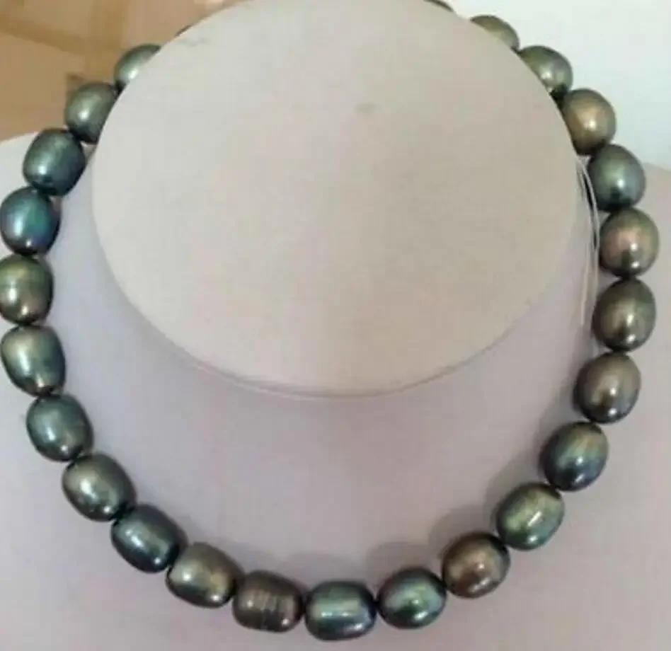 stunning 9-10mm tahitian black green baroque pearl necklace 18inch gold