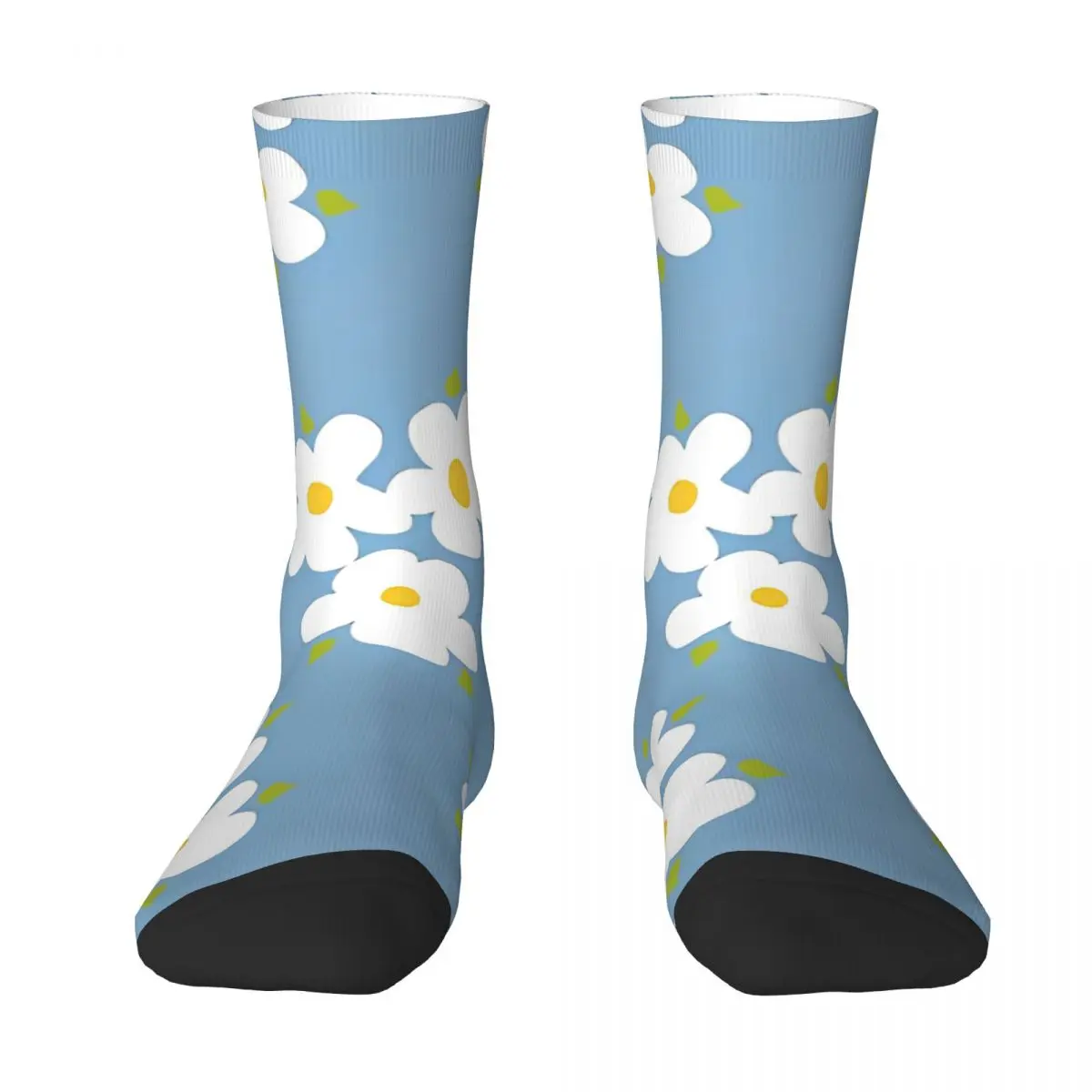 Winter Warm Hip-hop Women Men Daisies In Blue Socks Mamiebelles White Breathable Football Socks