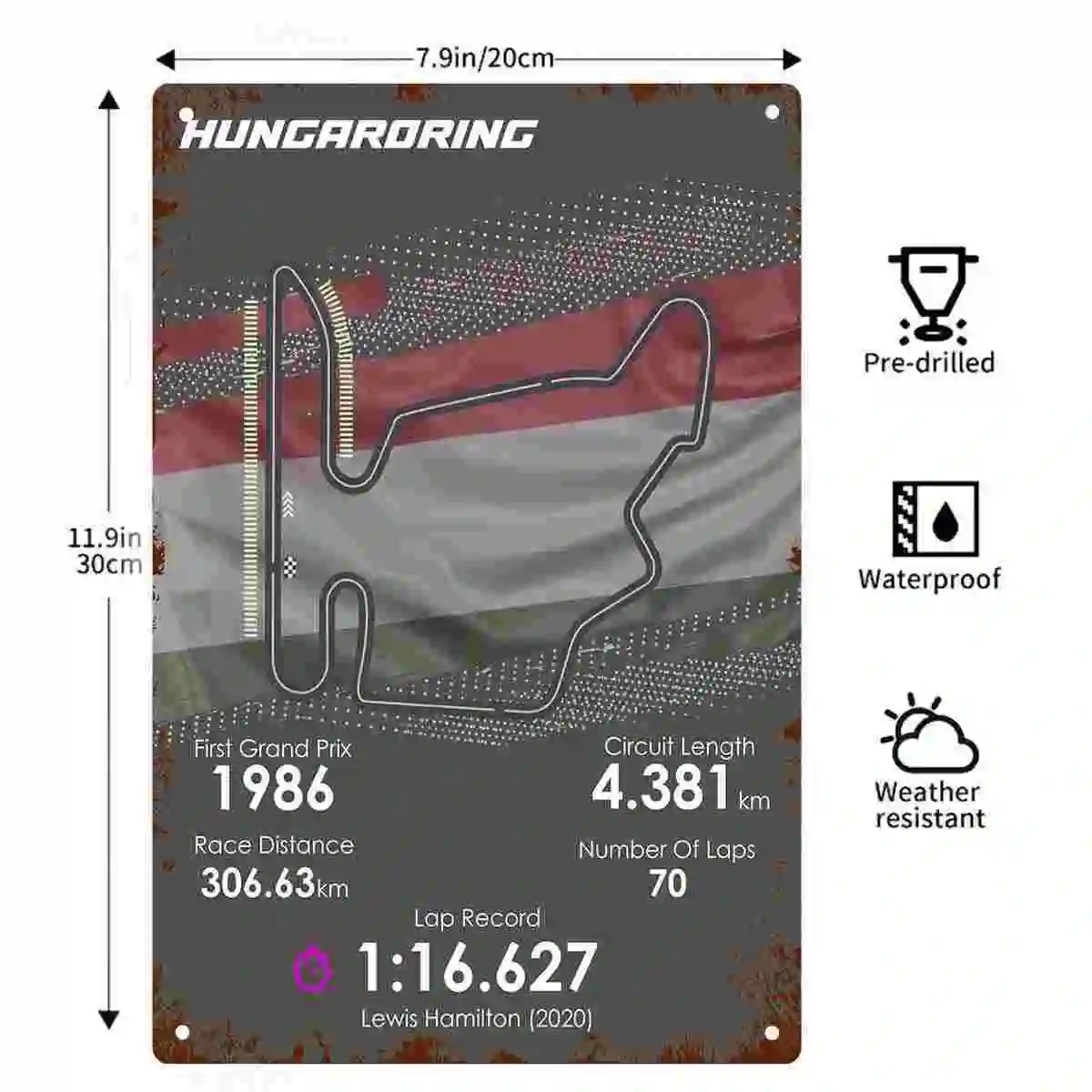 2D FLAT 1pc Hungaroring Hungary Grand Prix Circuit Map Wall Decoration for Home Garage Office Bedroom And Racing Room