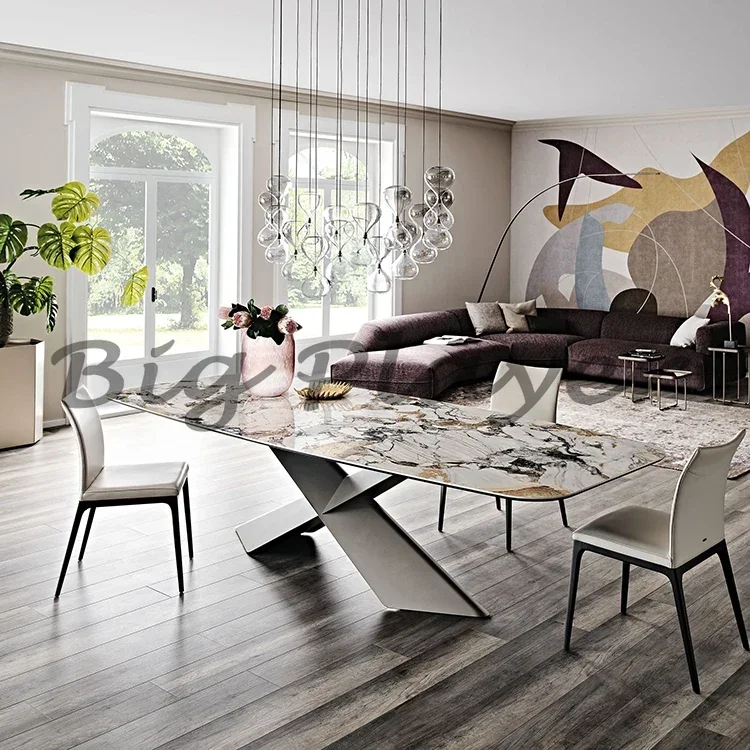 

Luxury Ceramic Top Dining Table Set For 8 Modern Rectangular Sintered Stone Or Marble Top Dinning Table Set