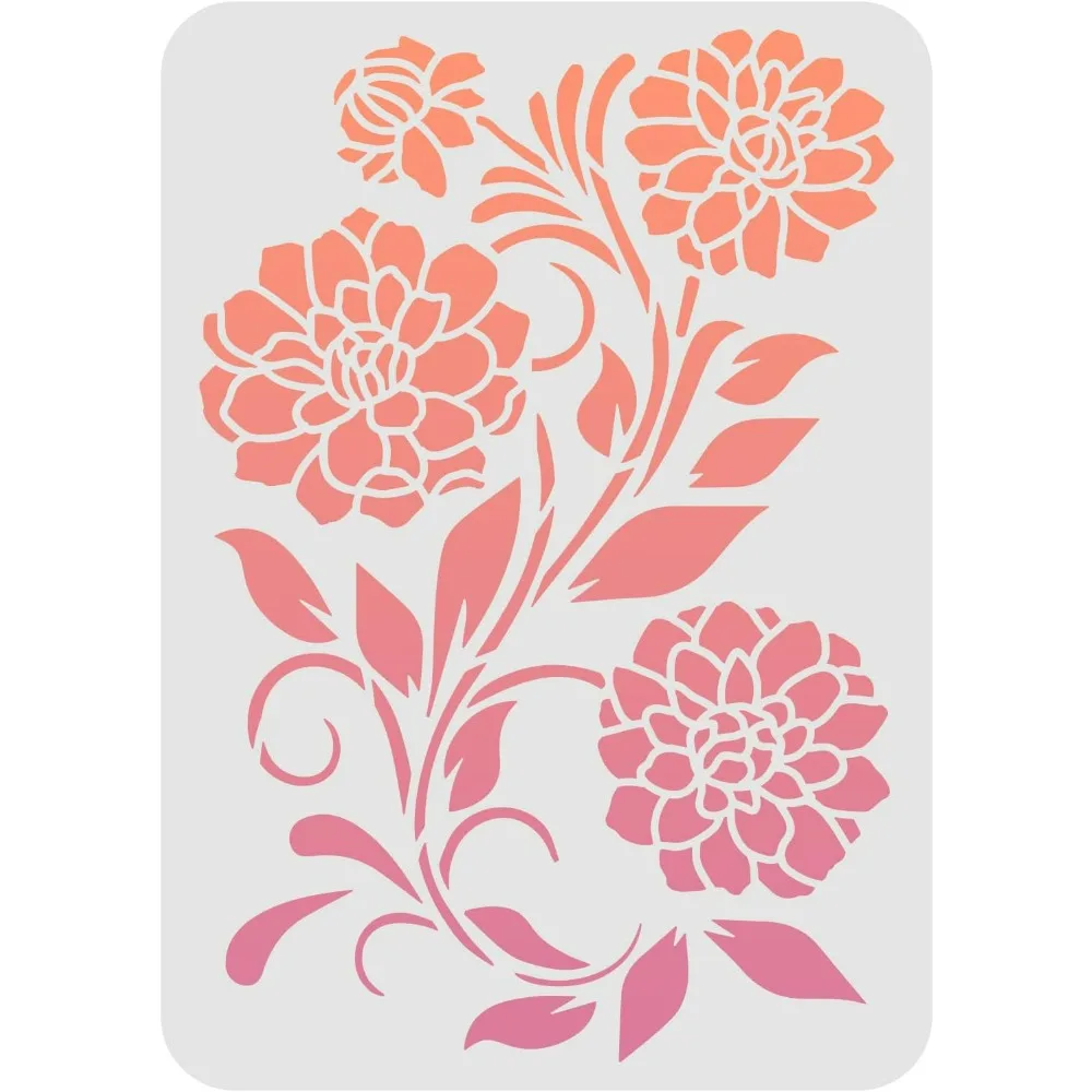 Dahlia Stencil 11.7x8.3 inch Plastic Flowers Drawing Painting Stencils Daisy Bloom Flower Leaf Pattern Reusable Stencils