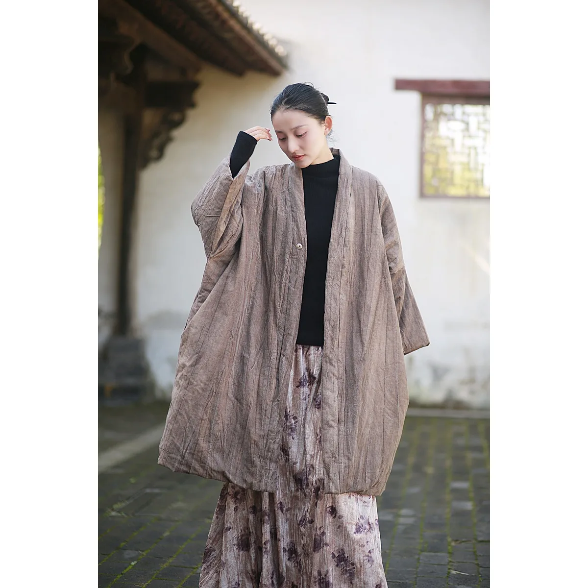 가을 겨울 레트로 코튼 코트 여성용 따뜻한 젠 스타일 탑 아우터웨어 패딩 재킷 중간 길이 파카 오리지널 디자인 의류