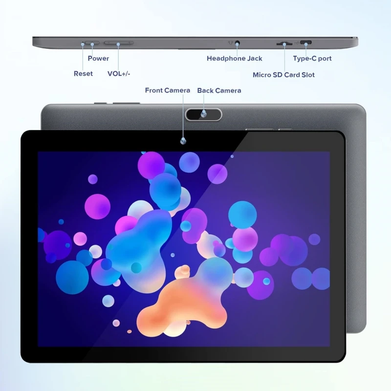 Tablette Android 11 Allwinner A133, 1280x800 IPS, 10.1 pouces, double caméra Quad-Core, 2 go de RAM, 32 go de ROM, type-c, batterie 6000mAh