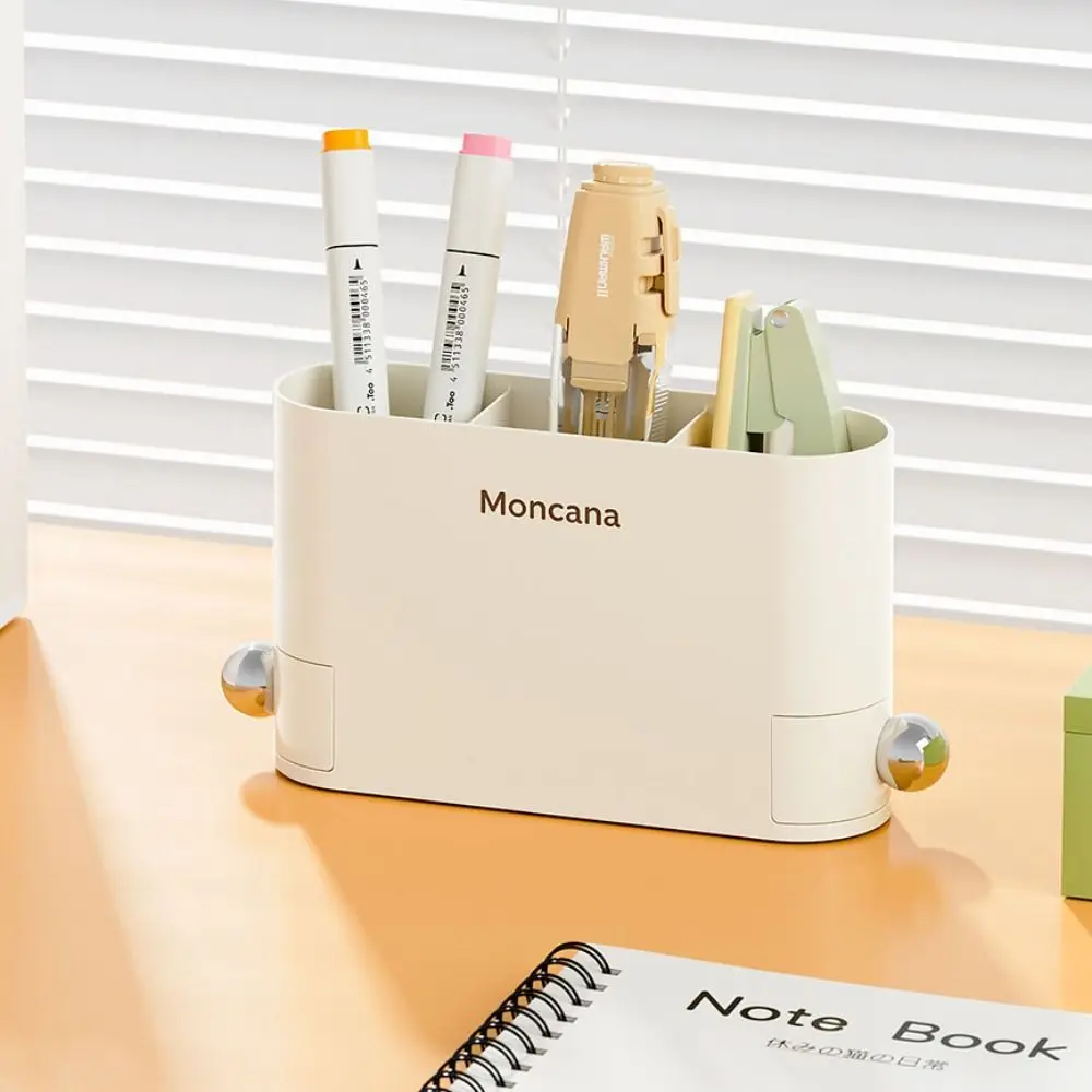 

3 Grids Desktop Pen Holder Large Capacity Creative Makeup Storage Box Plastic with Drawers Stationery Storage Rack Student