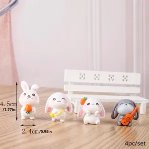 Đồ trang trí nhựa Bonito Rabbit, phụ kiện miniaturelandscape, máy tính để bàn gia đình, trang trí nội thất của chiếc xe, diykeychain, bộ bốn bộ 8 Bán hàng động vật chính trong nhựa - 8