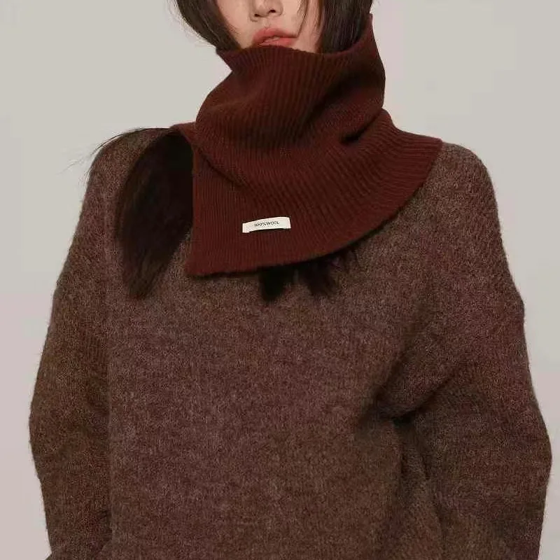 wool knitted scarf women's autumn and winter Korean version of versatile turtleneck fake collar split  scarf tide