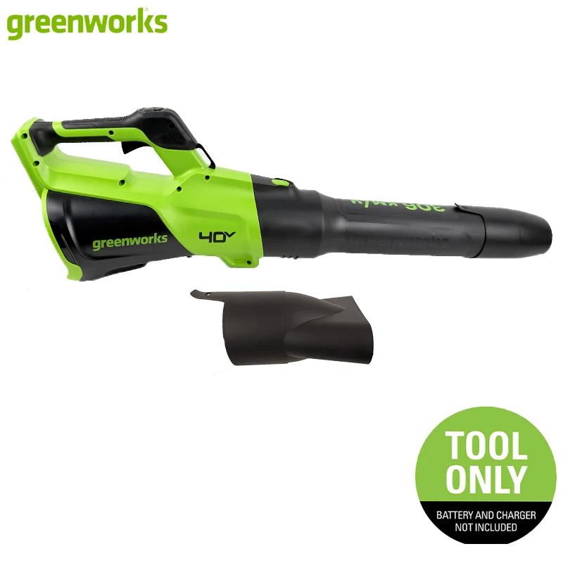 Greenworks 40V Leaf Blower Standard & Flat Nozzles Cordless Brushless 730 CFM 306 Km/h Variable Speed Cruise Control Tool Only