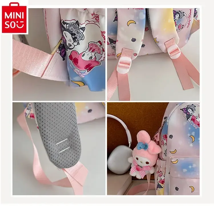 MINISO-Sac à dos Kuromi Cartoon pour étudiants, sac de rangement léger, doux, frais et polyvalent, grande capacité, nouveau, 2024