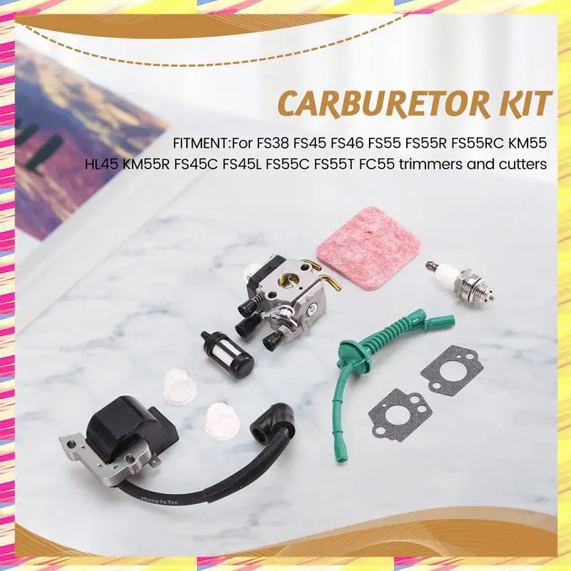

ABJJ Carburetor Ignition Coil For STIHL Fs55 Fs38 Fs55r Km55 Fs45 Fs46 Trimmer Kit Lawn Mower Carburetor