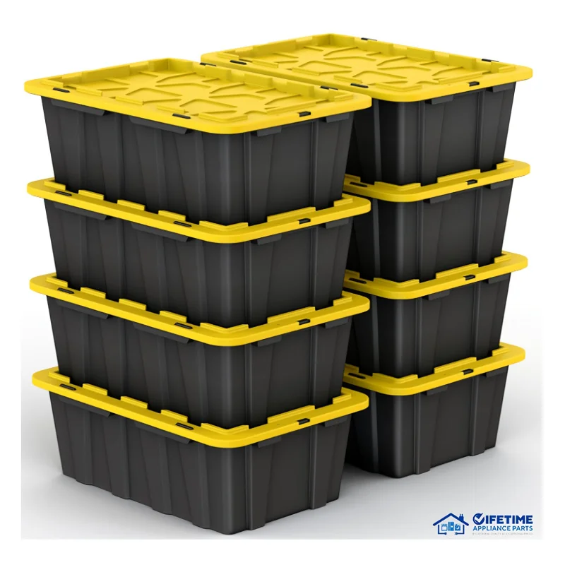 Plastic storage box with ultra-durable safety latch cover.