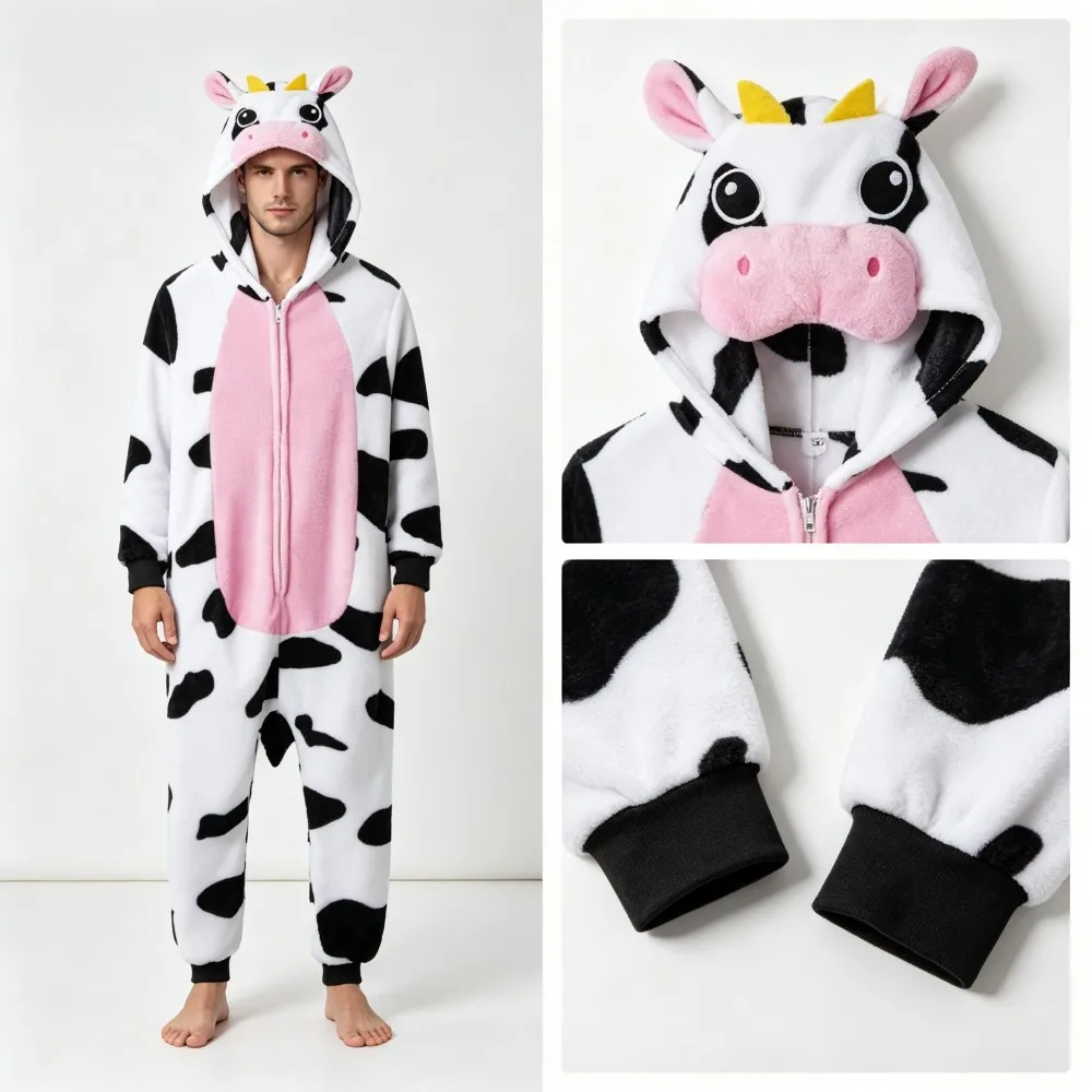 Winter Warm Flannel One Piece Hooded Jumpsuits Men's Sleepwear Pyjamas Adult Overalls Couples Pajamas Women's Onesies Pijamas
