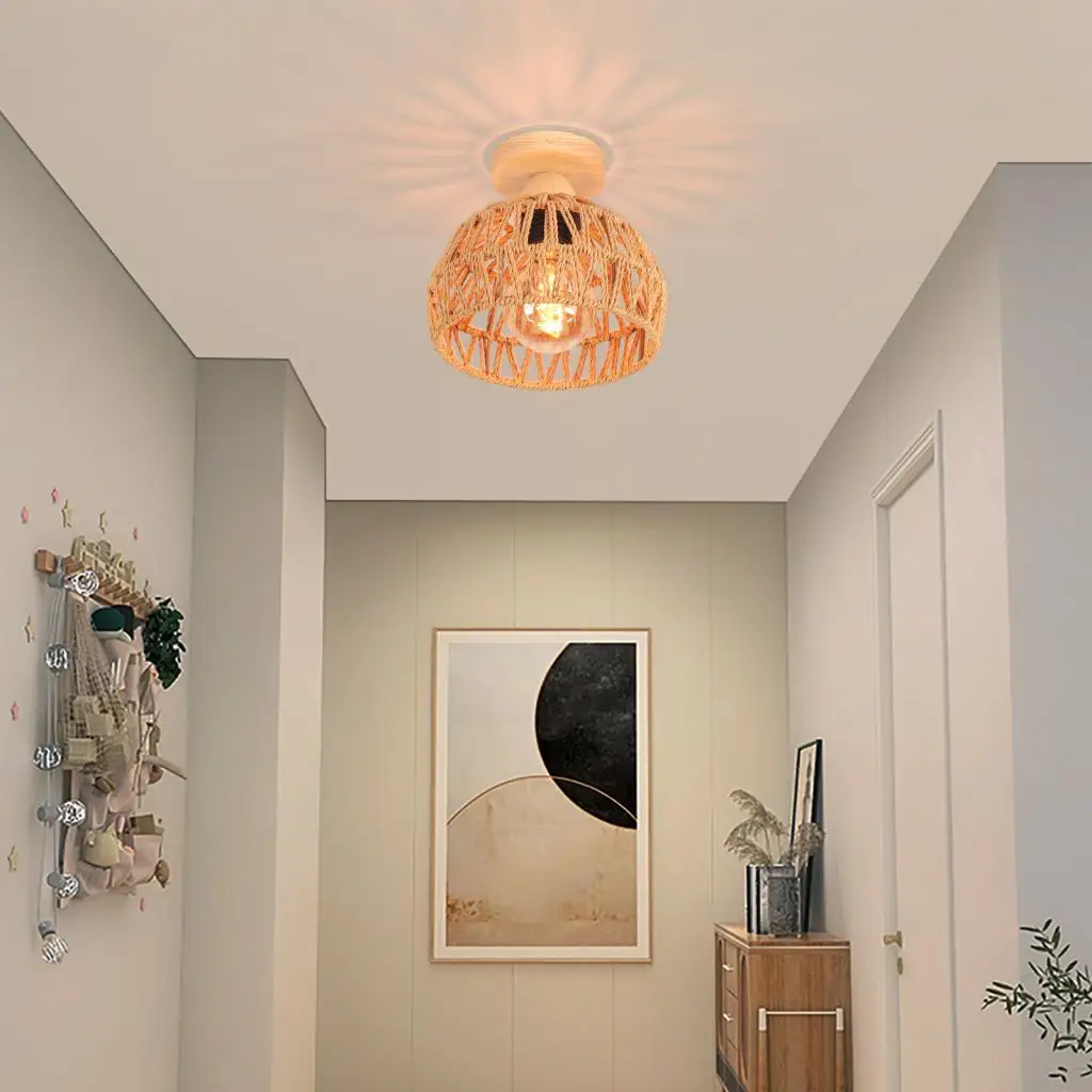 Japanese-style Hemp Rope Chandelier Woven Pendant Lamp Restaurant Bar Bedroom Living Room Ceiling Light Handwoven Lampshade E27