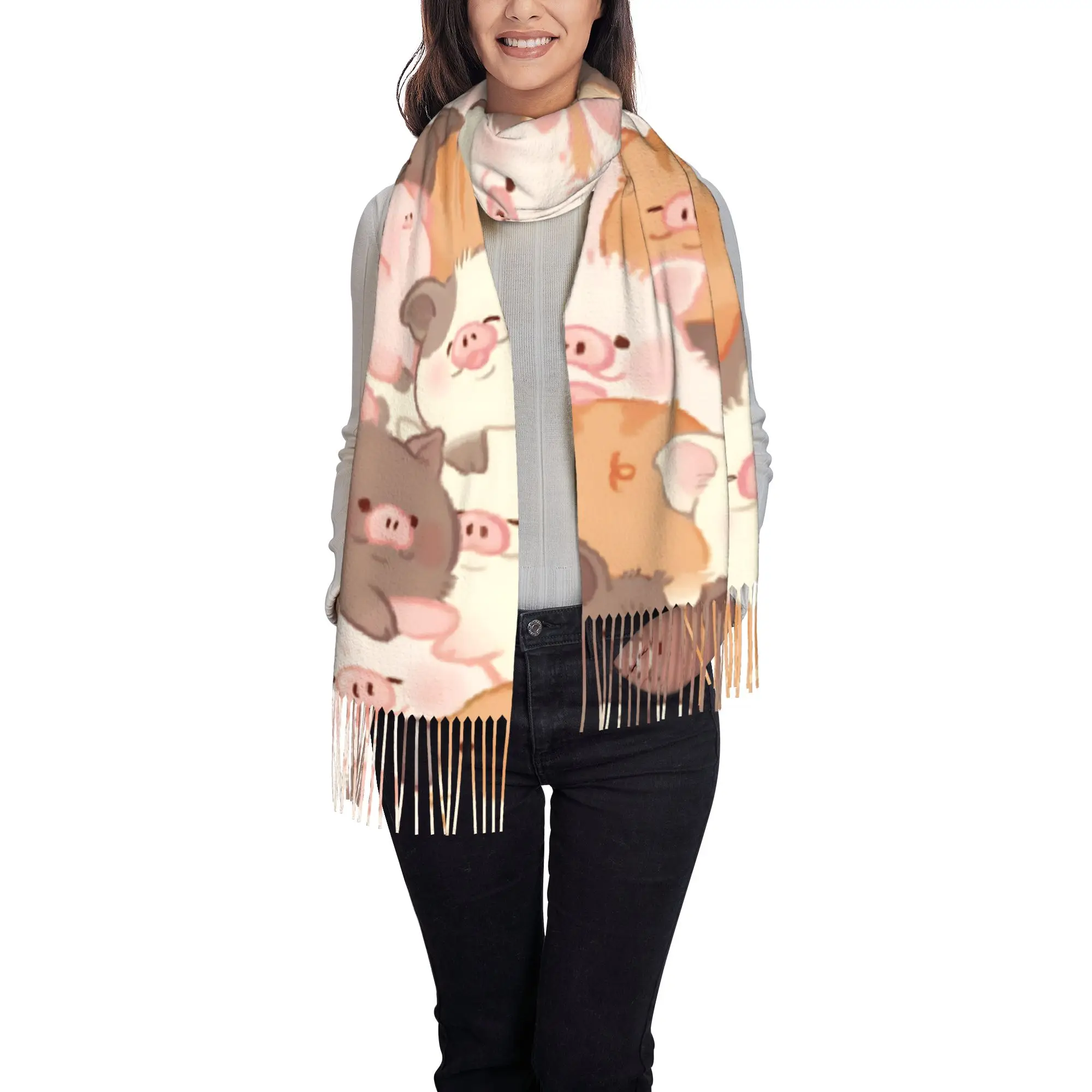 1 PC Cute Cat Kitten Print Autumn Scarf Women Winter Pashmina Shawls Warm Blanket Wraps  Female Thick Scarves