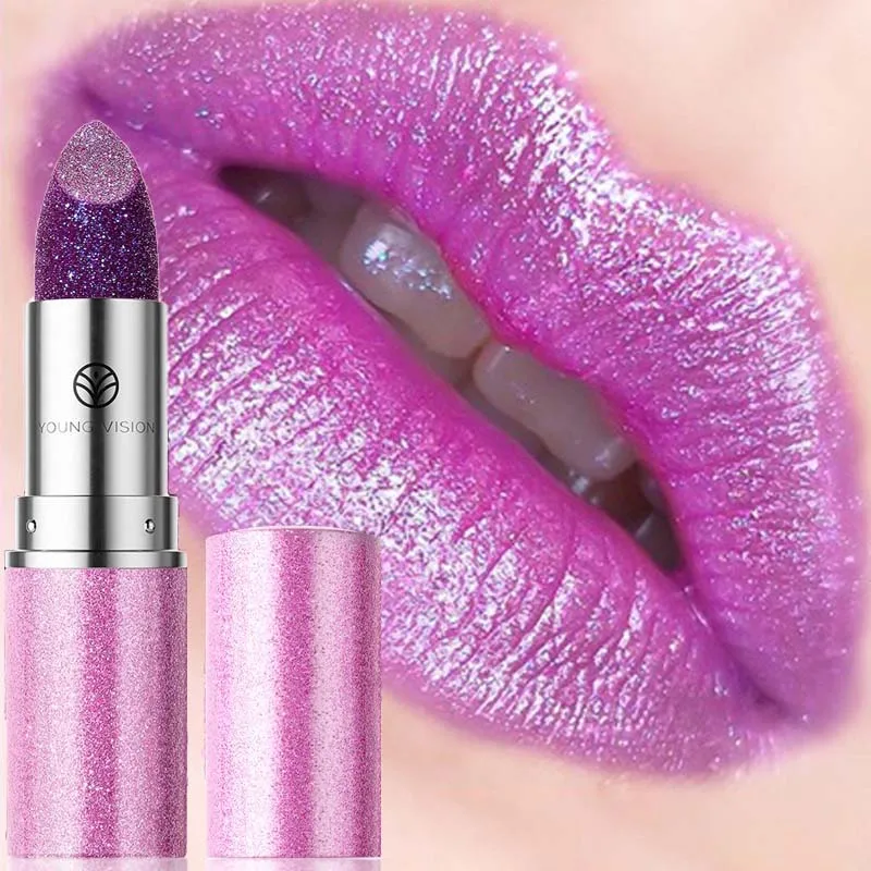 Camaleón brillo lápiz labial labio multiusos lápiz labial nacarado sombra de ojos púrpura rosa Color metálico barras de labios cosméticos