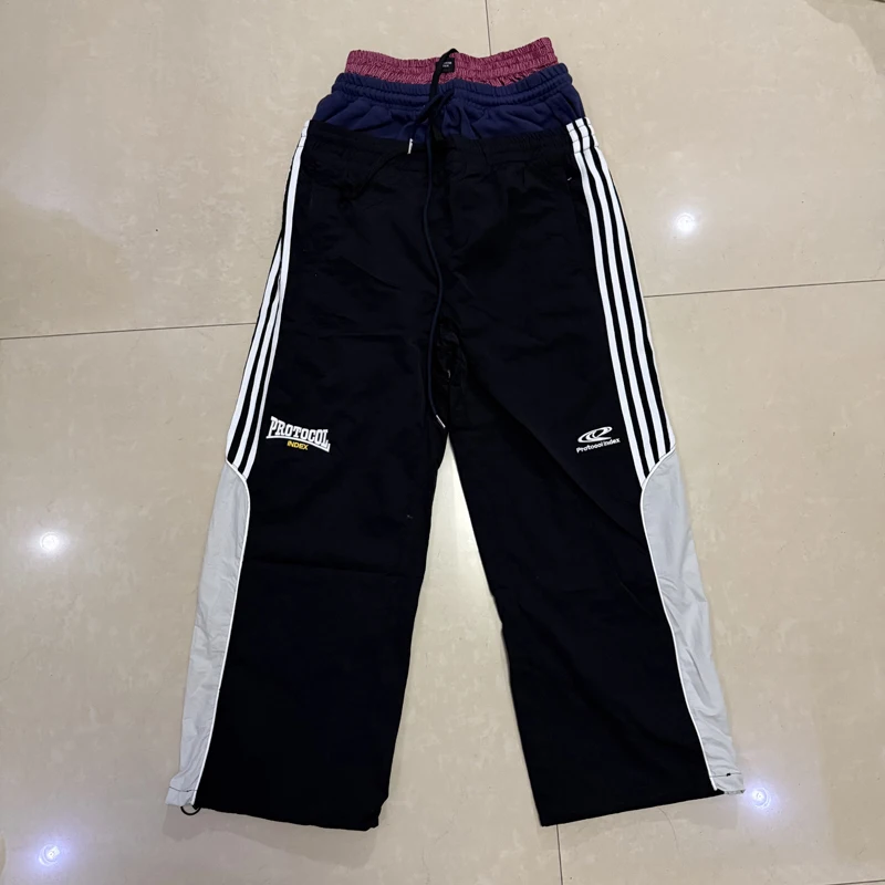

Real Photo Protocol Index Pants American High Street Black Nylon Trousers Fake Three-piece Design Embroidered Sport Pants