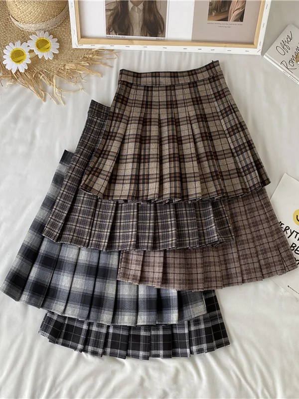 Spódnica w kratę z wysokim stanem, plisowana, w stylu JK, spódnica plisowana ort, spódnica plisowana dla kobiet, codzienna spódnica w kształcie litery A.