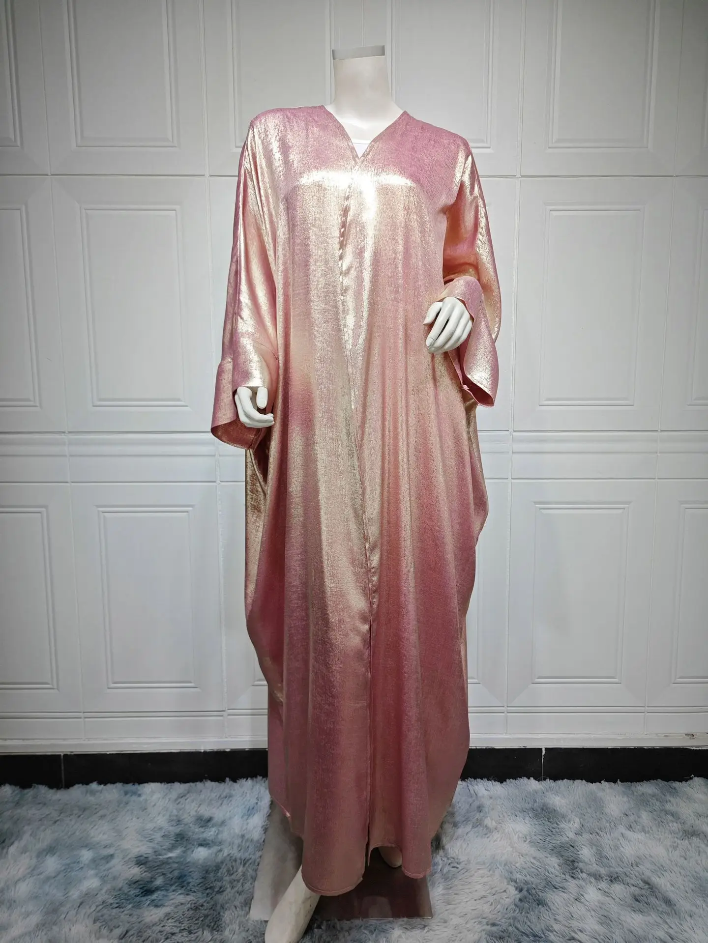 Ramadan Eid Shiny Batwing Satin Open Kimono Abaya Dubai Luxury Muslim Abayas For Women Kaftan Dress Islamic Clothing Femme Robes